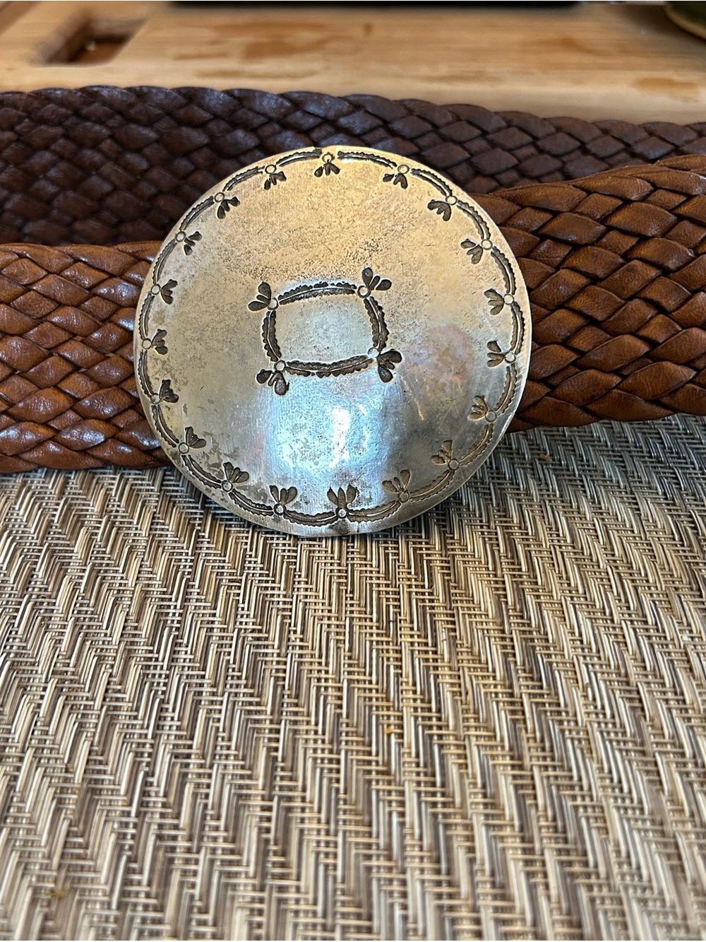 Ralph Lauren Brown Braided Leather Belt with Silver-Tone Concho